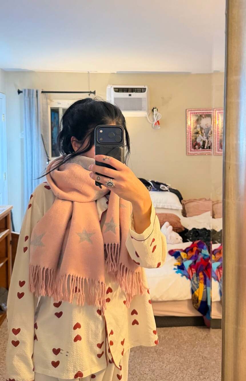 Jayley Star Print Reversible Scarf Pink Grey Cashmere Blend